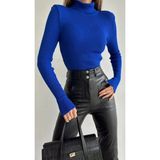 Kadın Boğazlı Şardonlu Kaşkorse Kurtarıcı Siyah Fitilli Body Kazak - Lacivert - Saks Mavi - L - XL