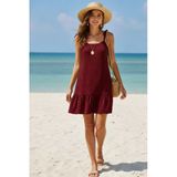 Kadın Bordo Askılı Bol Kesim Fırfırlı Plaj Elbisesi H110412 — Beden: L/Xl