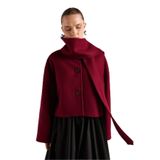 Kadın Bordo Atkı Detaylı Kısa Kaşe Kaban 30046 L