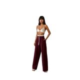 Kadın Bordo Beli Şerit Lastikli Pantolon - 10846 Bordo L