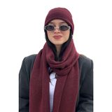 Kadın Bordo Bere Atkı Takım – Yumuşak Dokulu Kışlık Triko Şapka ve Uzun Atkı Seti, Günlük Kullanım, Soğuk Hava İçin Şık Kombin
