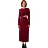 Kadın Bordo Bodycon Kesim Aksesuar ve Bel Cut Out Detaylı Uzun Kollu Maxi Elbise Şıklık Katıyor-Bordo-34