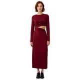 Kadın Bordo Bodycon Kesim Aksesuar ve Bel Cut Out Detaylı Uzun Kollu Maxi Elbise Şıklık Katıyor-Bordo-40