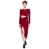 Kadın Bordo Bodycon Kesim Uzun Kollu Cut Out Detaylı Şık Maxi Elbise Gece Mezuniyet Davetleri-Bordo-34