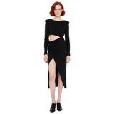 Kadın Bordo Bodycon Kesim Uzun Kollu Cut Out Detaylı Şık Maxi Elbise Gece Mezuniyet Davetleri-Siyah-34