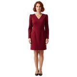 Kadın Bordo Bodycon V Yaka Balon Kol Uzun Kollu Dokuma Mini Elbise Büyük Beden Şık Günlük Kaliteli-Bordo-48