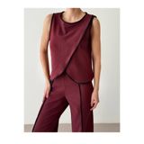 Kadın Bordo Çizgili Yırtmaçlı Pantolon - 10787 Bordo M