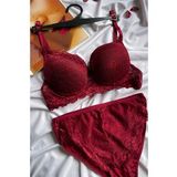 KADIN BORDO DANTELLİ HEDİYELİK İÇ ÇAMAŞIRI TAKIMI