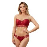 Kadın Bordo Destekli Dantelli Push Up Straplez Sütyen Külot Takım, 75B, B4584NT-19804IGP27191003