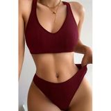 Kadın Bordo Desteksiz Seamless Tangalı İç Çamaşır Takımı
