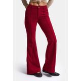 Kadın Bordo Flare Fit Pürüzsüz Dokulu Esnek Velvet Kadife Kumaş Pantolon