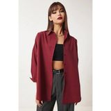 Kadın Bordo Geniş Kalıp Uzun Basic Gömlek HZL24W-BD139001 - 42