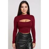 Kadın Bordo Göğüs Dekolteli Uzun Kollu Cut Out Crop Top Bluz – Şık, Rahat Ve Kolay Kombinlenebilir