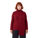 Kadın Bordo Kalın Yün İçerikli Şal Detaylı Triko Kazak Regular Kalıp Uzun Kollu Kış Kombinleri İçin -Bordo-2XL