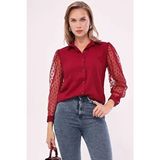 Kadın Bordo Kolları Tül Gömlek ARM-20K001068