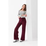Kadın Bordo Modal Bol Paça Çımalı Yüksek Bel Yumuşak Dokulu Beli Lastikli Likralı Pantolon - 2XL