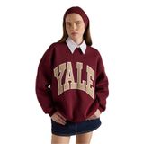 Kadın Bordo Nakışlı Şardonlu Oversize Sweatshirt 30080 L