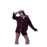 Kadın Bordo Oversize Taşlı Düğmeli Cepli Uzun Hırka 38
