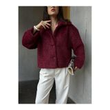 Kadın Bordo Peluş Kumaş Astarsız Kısa Kaban 30047