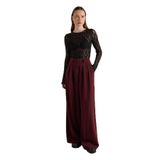 Kadın Bordo Pileli Palazzo Pantolon 30068 S