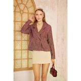 Kadın Bordo Rahat Kalıp Kendinden Dokulu Fitilli Kaşe Kumaş Ceket 700-3529341