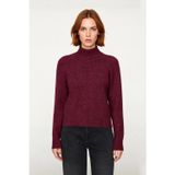 Kadın Bordo Reglan Kol Oversize Dik Yaka Triko Kazak Kış Sezonu İçin İdeal Rahat Günlük Giyim