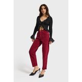 Kadın Bordo Renk 26w5-35 Relax Fit Esnek Kumaş İnce Fitilli Velvet Kadife Kumaş Pantolon