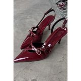 Kadın Bordo Rugan Toka Detaylı Ince Topuklu Stiletto Ayakkabı Nope TYCA162DC70CC7D000