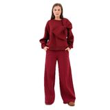 Kadın Bordo Şardonlu Fiyonklu Tasarım Sweatshirt ve Eşofman Altı Alt/Üst Takım 28362