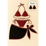 Kadın Bordo Siyah Pareolu Yandan ve Boyundan Bağlamalı 3'lü Bikini Takımı