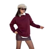 Kadın Bordo Taşlı Oversize Sweatshirt 30067 M