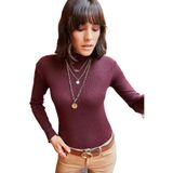 Kadın Bordo Yarım Balıkçı Yaka Bluz - 10671 Bordo L