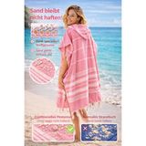 Kadın Bornoz Panço Peştemal Pamuklu Plaj Havlusu Pembe - L - XL