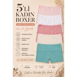 Kadın Boxer Külot 5 Li Paket Pamuklu Likralı Kalpli