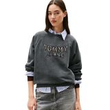 Kadın Boxy Fit Leopar Desenli Aplike Logolu Sweatshirt - Siyah