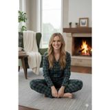 Kadın Boydan Düğmeli Ekose Pijama Takım