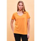 Kadın Boyfriend V Yaka Regular Fit Modal Tişört Lyocell (Tencel™) - Turuncu