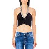 Kadın Boyundan Bağlamalı Crop Boy Kolsuz Siyah T-Shirt MA4153J4061-22222