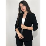 Kadın Bronş Detaylı Truvakar Kol Blazer Ceket - M - Siyah