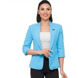 Kadın Bronş Detaylı Truvakar Kol Blazer Ceket - S - Mavi