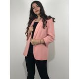 Kadın Bronş Detaylı Truvakar Kol Blazer Ceket - S - Pudra