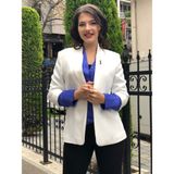 Kadın Bronş Detaylı Truvakar Kol Blazer Ceket - XL - Beyaz