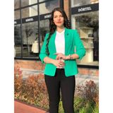 Kadın Bronş Detaylı Truvakar Kol Blazer Ceket - Yeşil