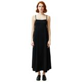 Kadın Bürümcük Dokulu A Line Maxi Elbise İnce Askılı Kare Yaka Kesimiyle Yaz Konforu Sağlar-Siyah-001-XL
