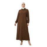 Kadın Bürümcük Kumaş Boydan Düğmeli Tesettüre Uygun Uzun Elbise-Kahverengi-3XL