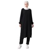Kadın Bürümcük Kumaş Gizli Fermuarlı İkili Takım Hac Umre Kıyafeti Siyah Siyah 5XL
