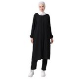Kadın Bürümcük Kumaş Gizli Fermuarlı İkili Takım Hac Umre Kıyafeti Siyah Siyah 6XL
