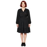 Kadın Büyük Beden A Line V Yaka Uzun Kollu Mini Örme Elbise Hayvan Desenli Günlük Şıklık Kaliteli-Siyah-6XL