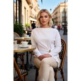 Kadın Büyük Beden Bluz Asimetrik Yaka Uzun Düşük Kol Dokuma Kumaş Relaxed Kalıp Düz Desen Şık