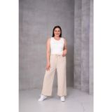Kadın Büyük Beden Bürümcük Kumaş Bol Paça Beli Lastikli Pantolon - 4XL - Bej